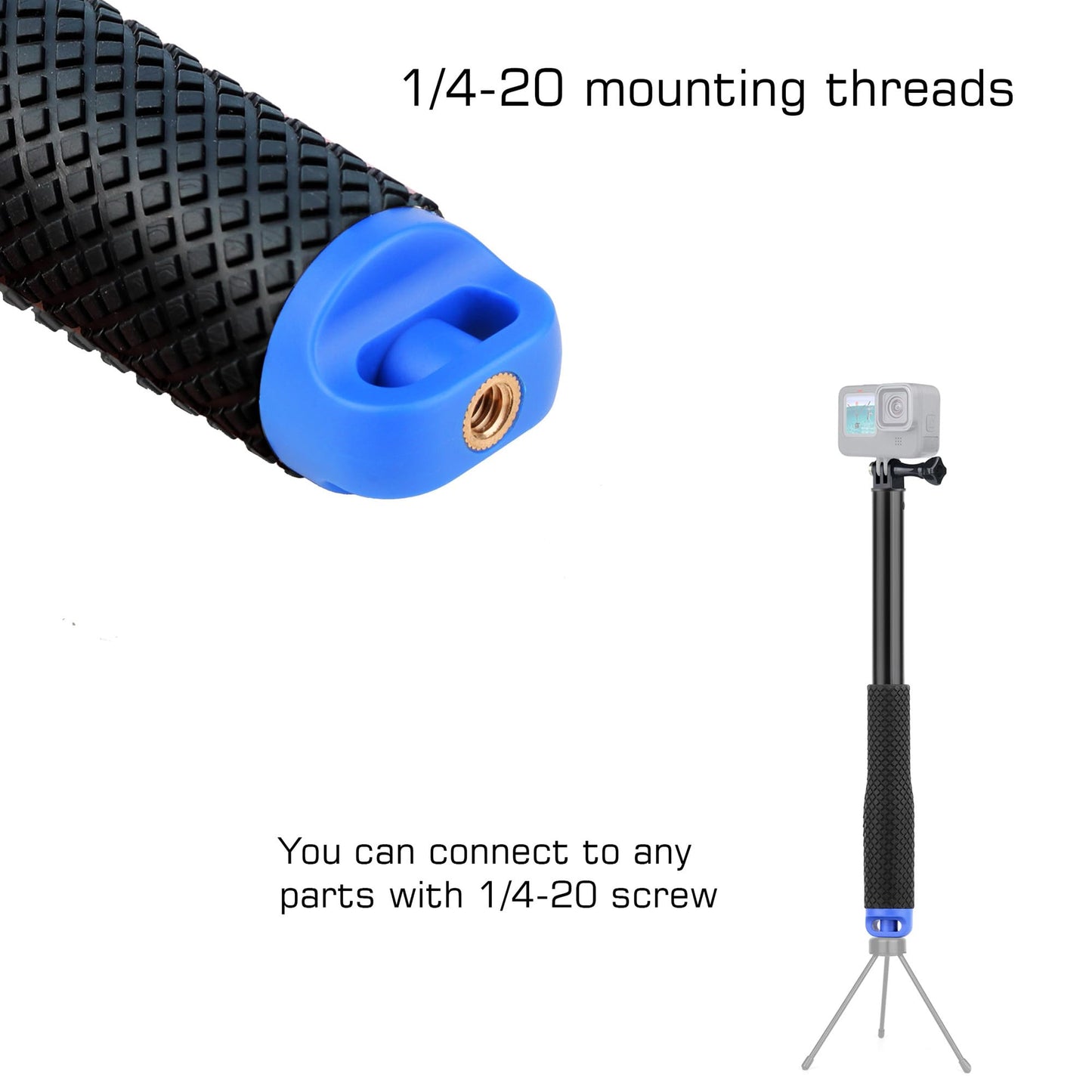 GEPULY 46''Alumium Waterproof Selfie Stick with 1/4 Thread Hole Underwater Pole Handle Grip Monopod for GoPro Hero 13 12 11 Max Insta360 AKASO DJI