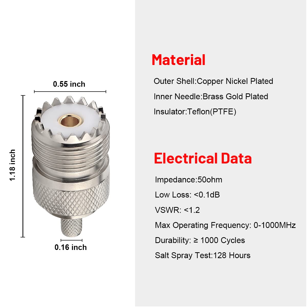MOOKEERF 5 Pack SO239 Crimp Connectors SO-239 UHF Female Plug Crimp Coax Connector Adapter PL259 RF Connector for RG58/RG142/RG400/LMR195/KSR195/3D-FB