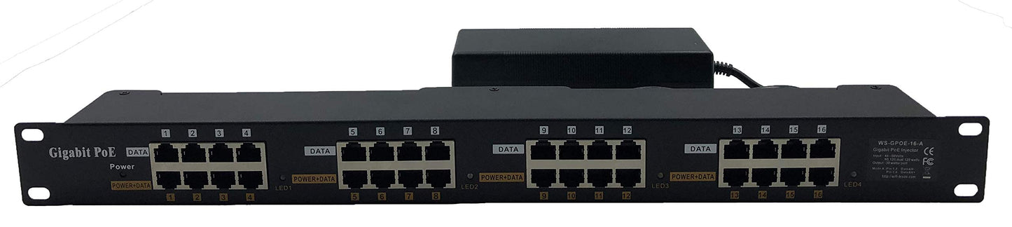PoE Texas GPOE-16A-48v120w | Passive 802.3af Power Over Ethernet Injector for 16 PoE Cameras, IP Phones, WiFi Access Points and More | Includes 48