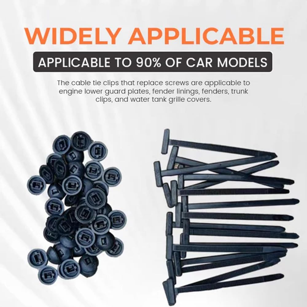 50Pcs Nylon Universal Cable Tie Buckles for Car, Heavy Duty Self-Locking Zip Tie Clips Automotive, Multipurpose Plastic Fasteners for Engine Guard