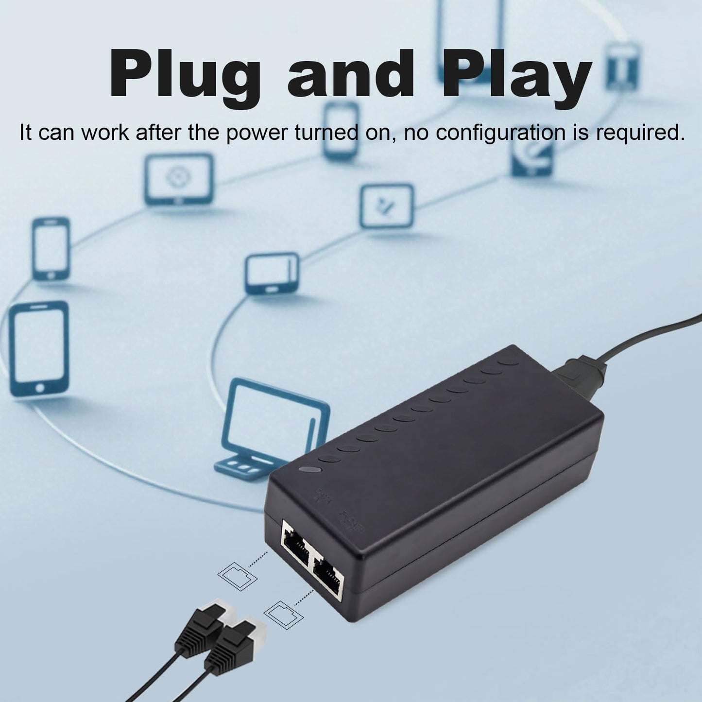 Gigabit PoE+ Injector Adapter 48V Power Over Ethernet Plus - 10/100/1000Mbps, IEEE 802.3af/at Compliant -Delivers 15.4W (PoE) or 30W (PoE+) Power Over