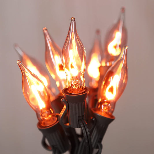 Halloween Decorations-Flickering Flame String Lights Outdoor Indoor, 12.8Ft C7 Retro Twinkle Flame Lights String with 10 Flame Light Bulbs(E12 Bulbs