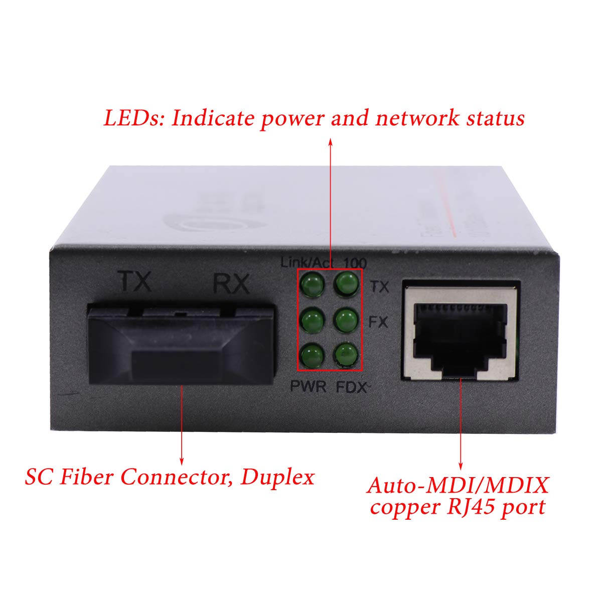 10/100Mbps Rate RJ45 to Optic Fiber SC Ethernet Media Converter Single Mode Double-Core CAT5 Transceiver 20km 1310nm