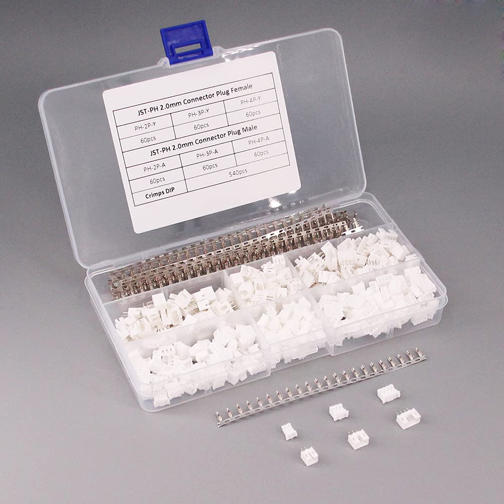 RFaha 900pcs JST-PH Kit 2.0mm 2/3/4 Pin Female Head Plug JST Adapter Housing Connector Cable Socket Male Female Crimp DIP Kit(PH#2-4)