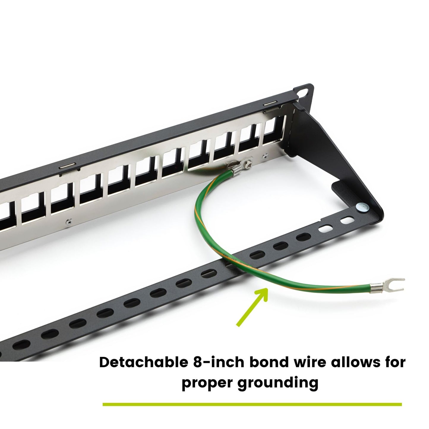 trueCABLE Shielded 24 Port 19” Toolless Modular Patch Panel, Blank, 1U Rack Mount, with Cable Management Bar and Ground Wire, High Density, Black