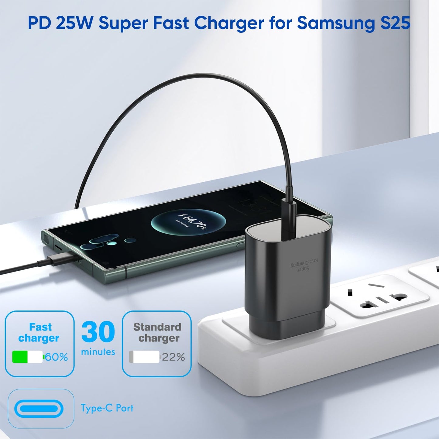 10FT Samsung Fast Charging Type C,2Pack 25W 10Foot Long Android Type C Phone Charger Block USBC to USBC Cable Fast Charging for Samsung Galaxy S25…