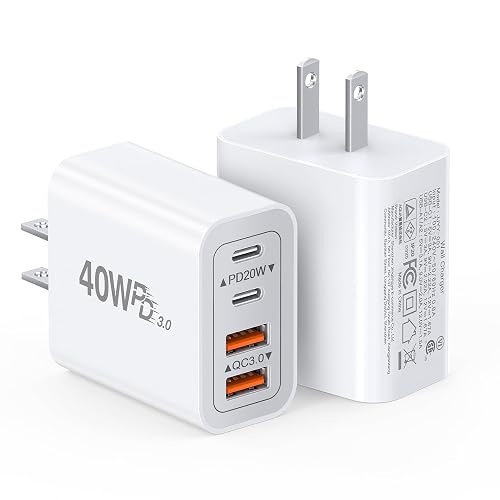 [2-Pack] 40W USB C Charger Block, 4-Port Type C Fast Charging Brick Dual PD&QC Wall Plug Adapter Compatible for iPhone13/14/15/16/17 Pro/Pro Max/iPad