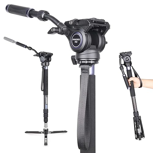 Carbon Fiber Video Monopod-INNOREL VM75CK Professional Hydraulic Fluid Head Monopod Removable Multifunctional Travel Tripod Stand for Gopro DSLR