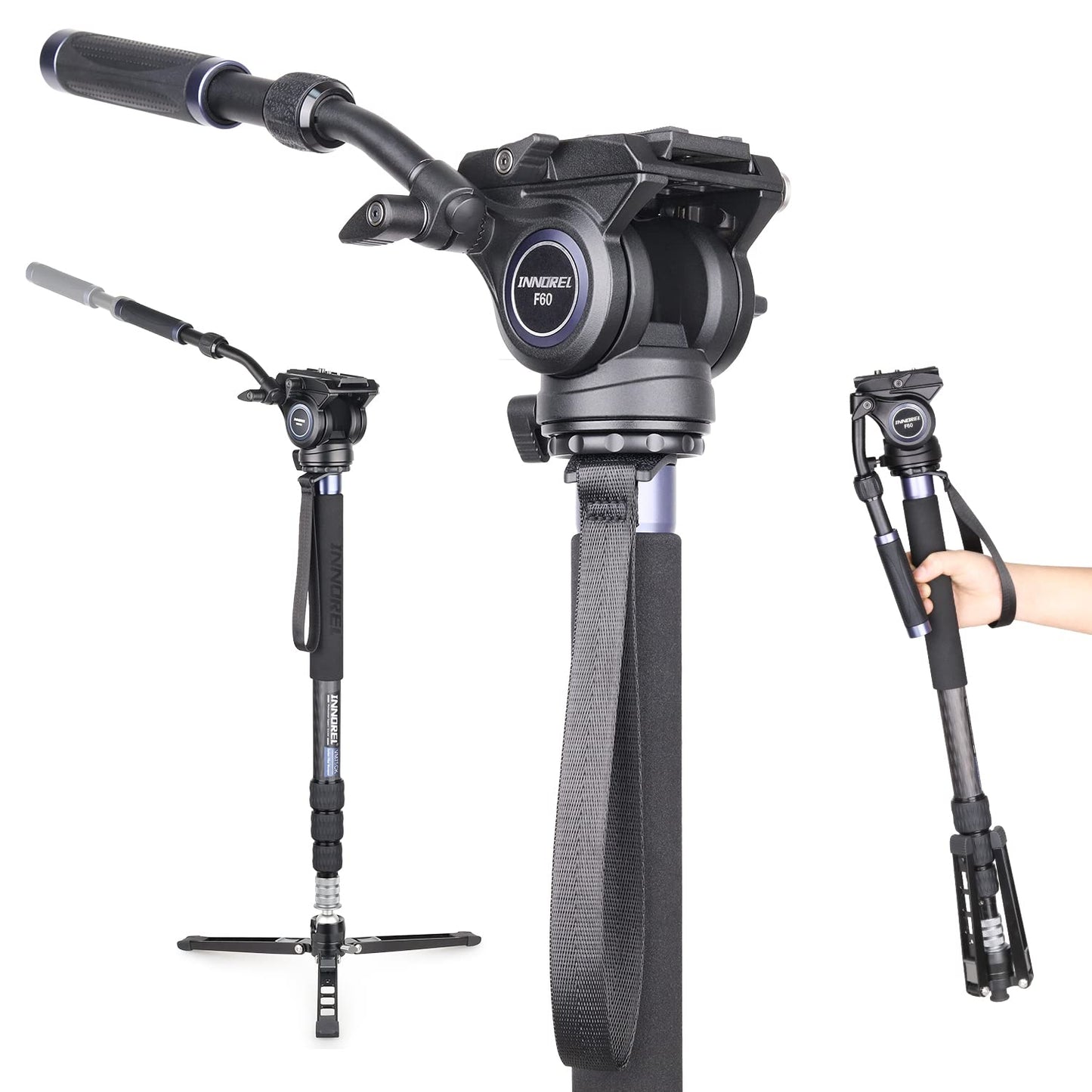 Carbon Fiber Video Monopod-INNOREL VM75CK Professional Hydraulic Fluid Head Monopod Removable Multifunctional Travel Tripod Stand for Gopro DSLR