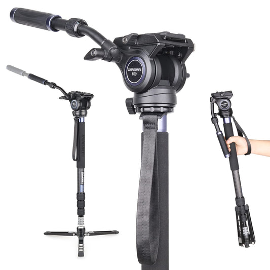 Carbon Fiber Video Monopod-INNOREL VM75CK Professional Hydraulic Fluid Head Monopod Removable Multifunctional Travel Tripod Stand for Gopro DSLR