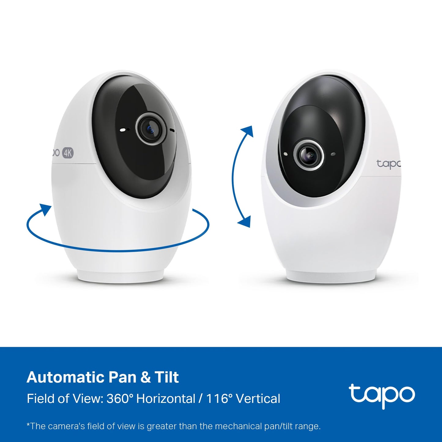 Tapo 4K Indoor Pan/Tilt Wired Security Camera - Works as a Baby Monitor, Person/Pet Detection, Facial Recognition, 360° AI Motion Tracking