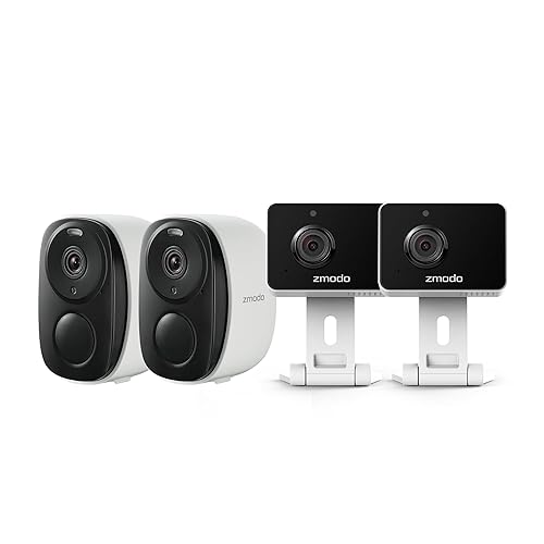 Zmodo 4 Security Cameras - Indoor Mini Pro + Wireless Outdoor/Indoor Battery Cam - Night Vision, AI Motion Detection, 2-Way Audio, Alexa Compatible