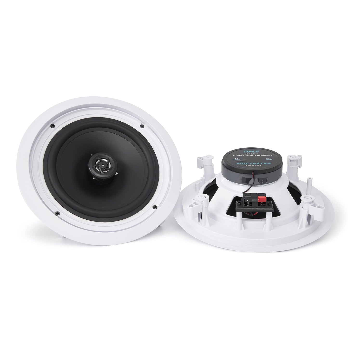 Pyle Pair Flush 8” Mount In-wall In-ceiling 2-Way Home Speaker System Spring Loaded Quick Connections Dual Polypropylene Cone Polymer Tweeter Stereo
