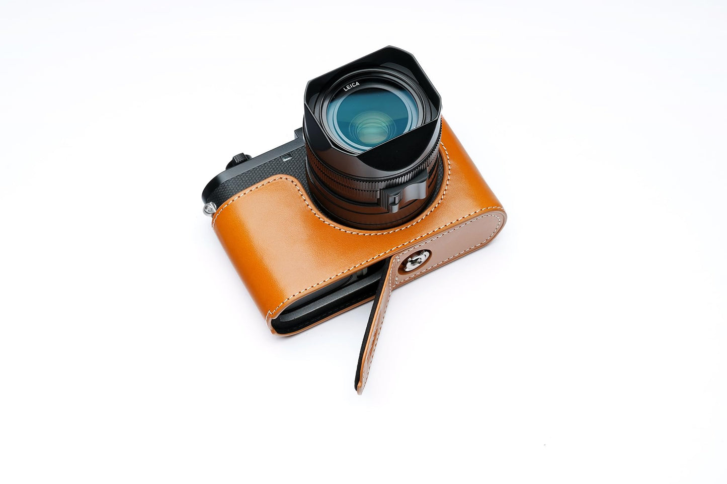 BMAOLLONGB Camera Case for Leica Q3, Handmade Genuine Real Leather Half Camera Case Bag Cover for Leica Q3 Camera Bottom Opening Version + Hand Strap