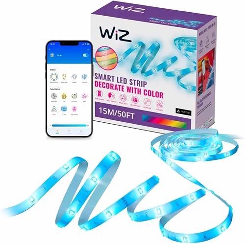 WiZ Connected Smart Light Strip, Sunset/Sunrise Automation, Preset Modes, Control with Voice or App, Full Color RGB Lighting, Voice Control, 50ft Cut