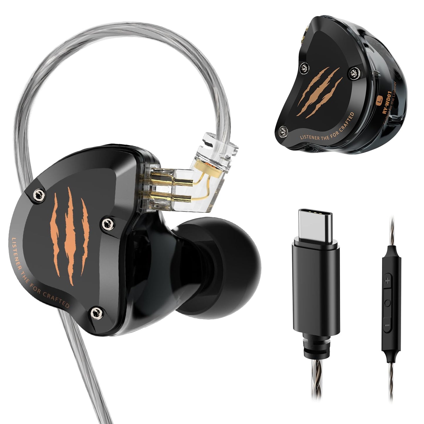 Rythflo in Ear Monitors Headphones, HiFi Wired Earbuds with Noise Isolating, Type-C with Microphone Earphone, IEM Headset with Detachable Recessed…