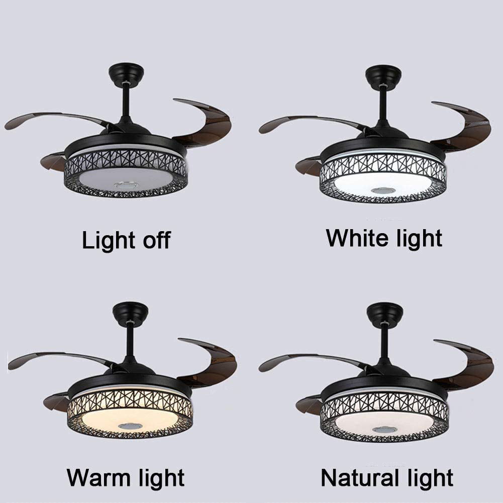 KPIBEST Retractable Ceiling Fan with Lights and 7 Colorful Dimmable, 42 Inch Modern Bluetooth Black Chandelier with Ceiling Fans and Remote Control 3