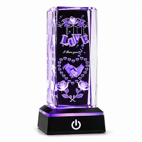 Zerelys Romantic Gifts for Him Her, Mother’s Day Gift for Wife, 3D Love Crystal Night Light with Multicolor LED Base, Anniversary Birthday Valentine’s
