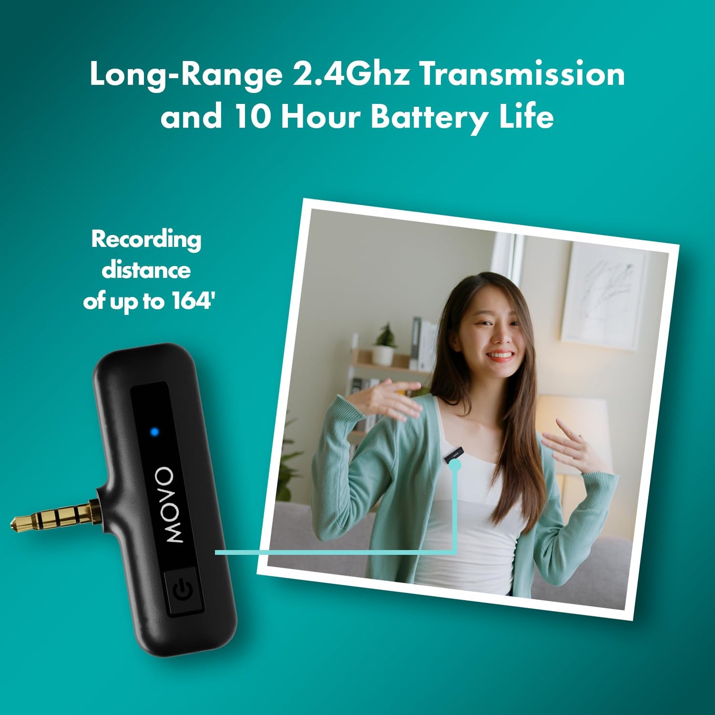 Movo Wireless Mini Camera Microphone for Video Recording- 2.4Ghz Wireless Transmitter with Clip on Lavalier Microphone for DSLR, Mirrorless Camera