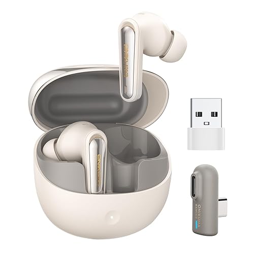 Wireless Active Noise Cancelling Gaming Earbuds-Dongle rechargeable-20ms Ultra-Low Latency, Dual-Mode 2.4GHz & Bluetooth 5.3, Hi-Fi Sound for PS5…