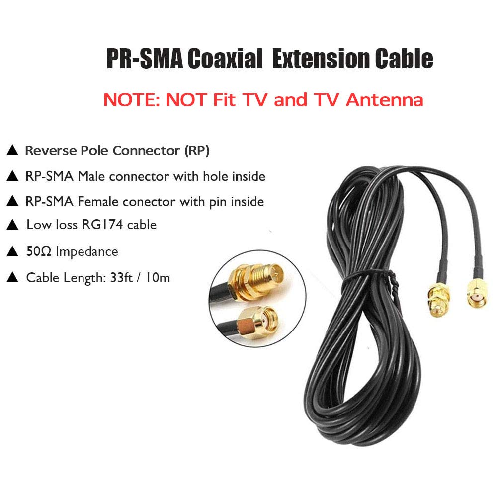 CORONIR 2Pack 33ft WiFi Antenna Extension Cable RP-SMA Male to Female Connector for Wireless LAN Router Bridge Wireless Network Card Security IP