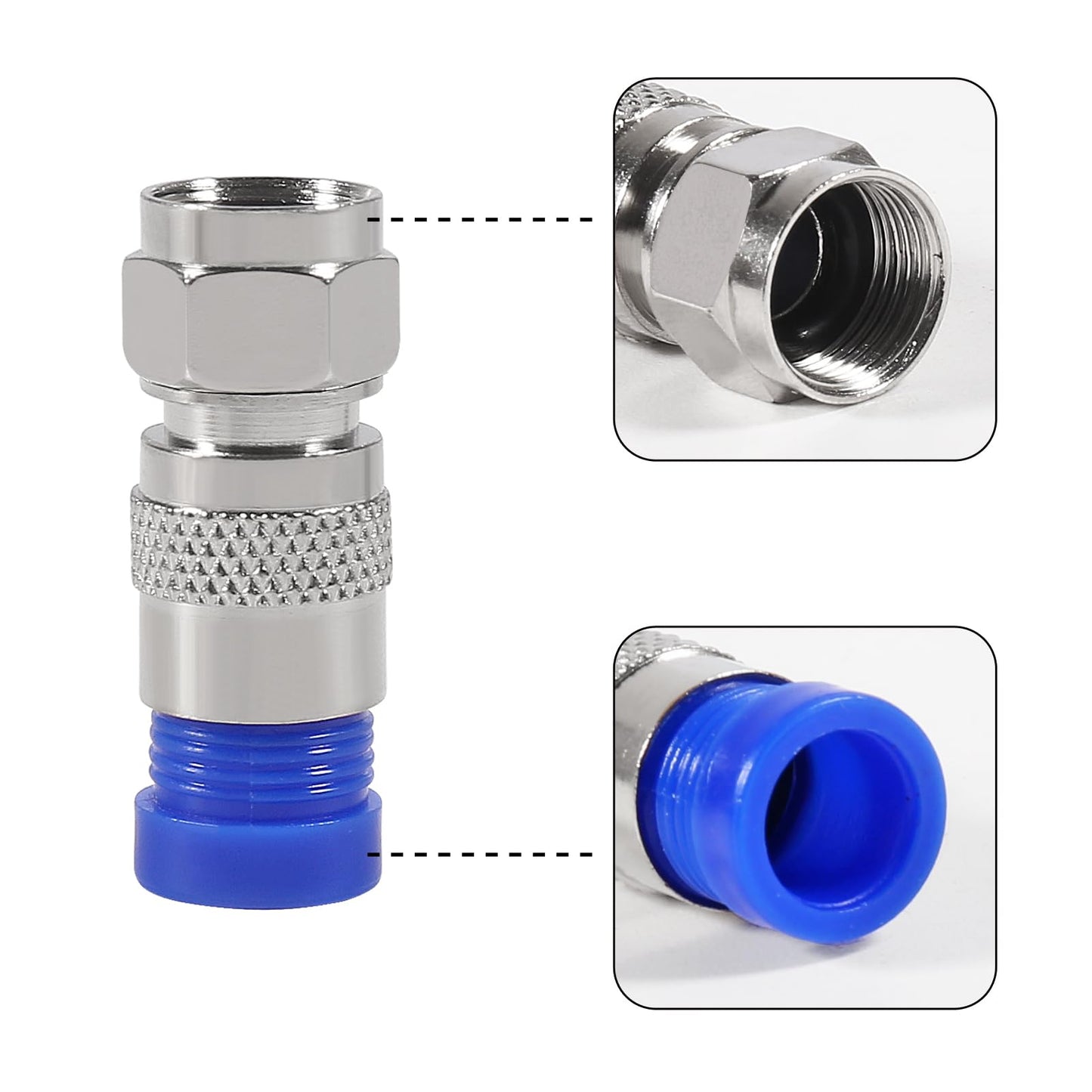 20pcs RG6 Compression Connector Coaxial Cable Connectors Straight Antenna Coax Adapter(Black+Blue)
