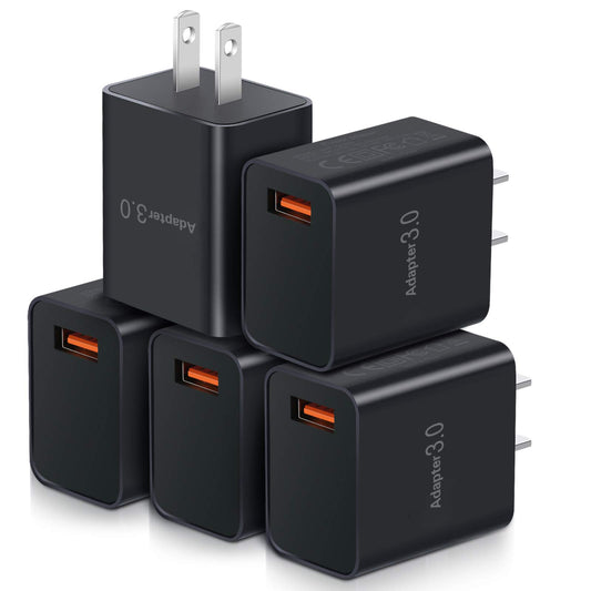 USB Charger Block 5pack, OKRAY 18W Fast Charging 3.0 Quick Charge USB Wall Plug Type A Box Travel Power Adapter for Wireless Charger, Samsung Galaxy