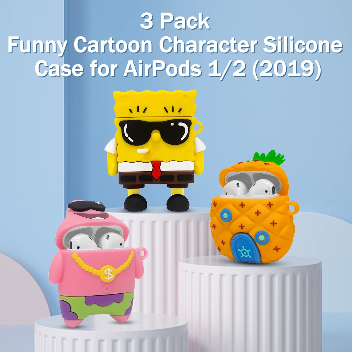 [3 Pack] Funny Airpod Case for AirPod 2/1, 3D Cartoon Character Cute Airpods 1&2 Case Kawaii AirPods 1/2 Cover for Men Boys Gift Protective Silicone