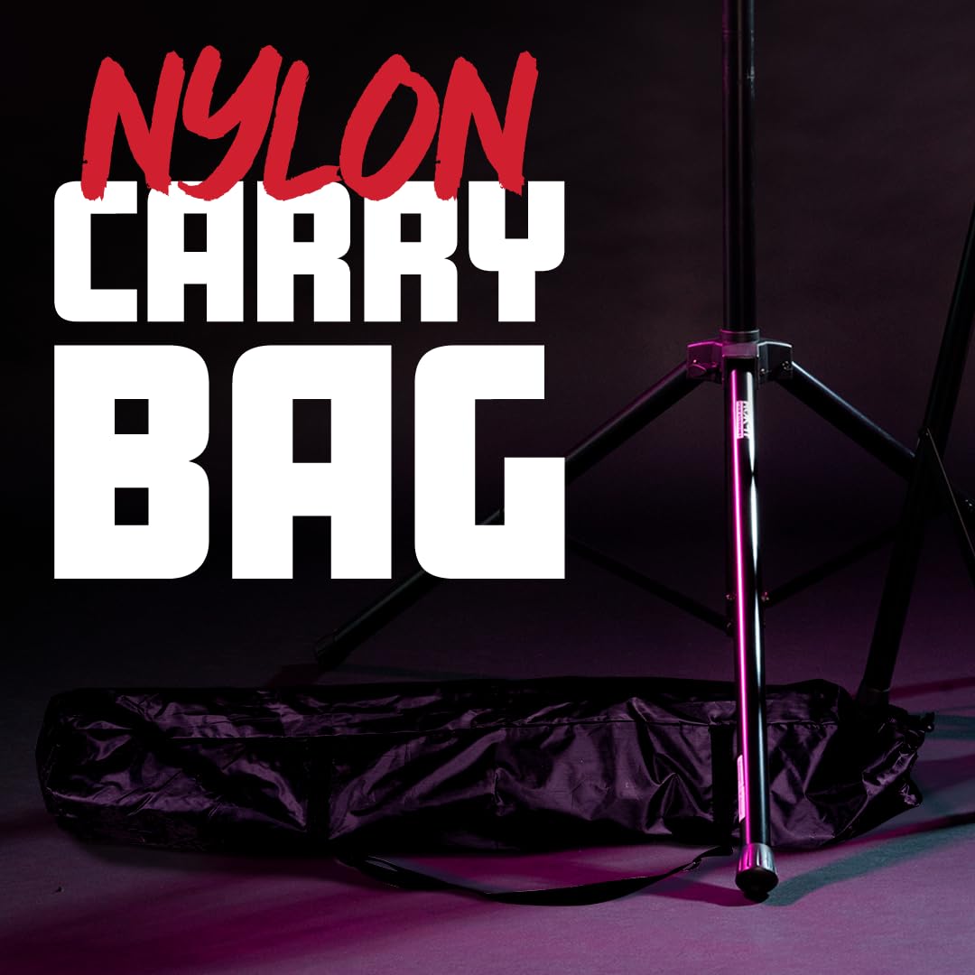 Rok-It Heavy Duty Speaker Stand Set and Carry Bag with Tripod Base and Height Adjustable from 47" to 70", 110lb Weight Capacity - 2 Stands