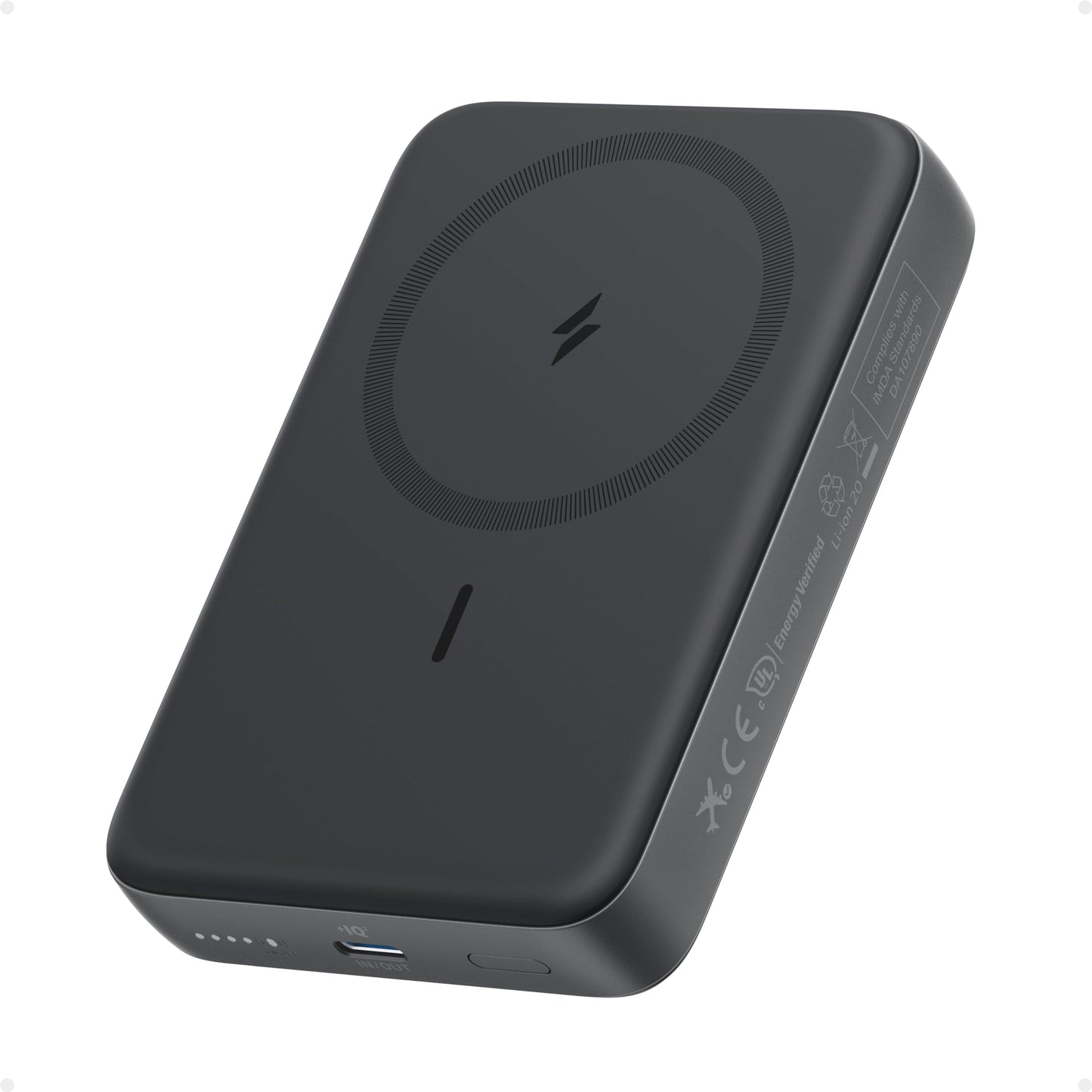 Anker Zolo Magnetic Power Bank, Compact 10,000mAh Wireless Portable Charger with 30W Max Fast Charging, Skin-Friendly and Durable Battery Pack,
