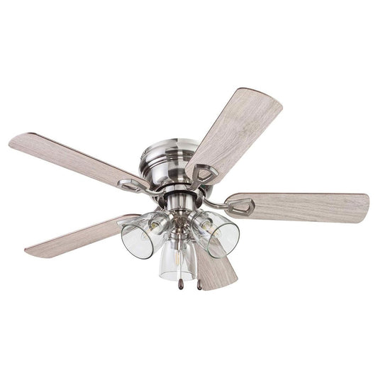 Portage Bay Renton Ceiling Fan with 3 Speeds & LED Light Bulbs, 42", Brushed Nickel - Quiet Indoor Air Cooling with 5 Reversible Blades & Pull-Chains