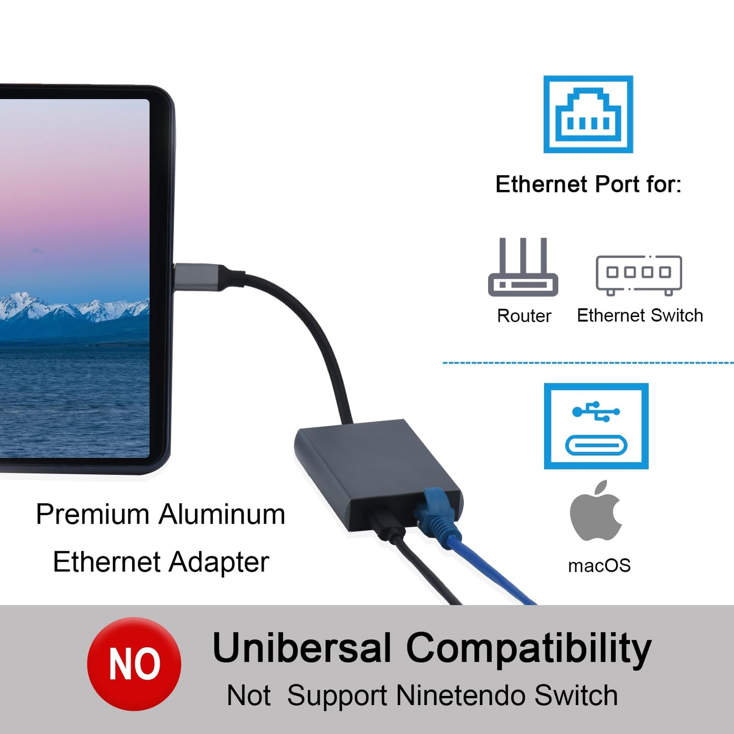 USB C to Ethernet Adapter with Charging for iPhone 15 Pro/Max/Plus, MacBook Pro/Air, iPad Pro, Samsung and More - USB Network Adapter