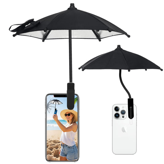 TOUGHMATE Mini Clip-on Phone Umbrella for Sun Flexible Adjustable Handle, Cell Phone Umbrellas Sun Shade Protects from Sunlight and Glare, Universal