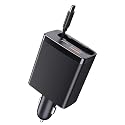 65W Laptop Car Charger with Retractable Cable, 3-in-1 125W Fast USB C Car Charger Adapter, USB-A & Dual USB-C Ports for iPhone 15/14/13, Samsung