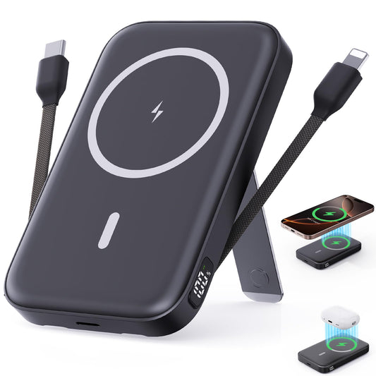 VTIAEK 2026 Latest Portable Charger, 16800mAh Magnetic Wireless Power Bank with 2 Built in Cables, LED Display Battery Pack Travel Essentials