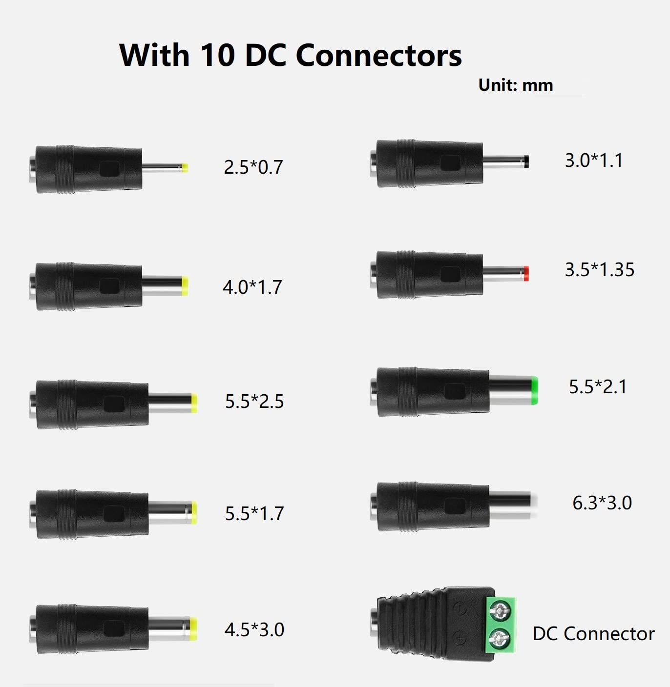 9V DC Power Supply 1A AC Adapter, 100-240V 50/60Hz to 9 Volts 1Amp Transformer, DC 9V Power Cord,【Tip Positive, 5.5mm x 2.5mm Plug】 & 10 Tips