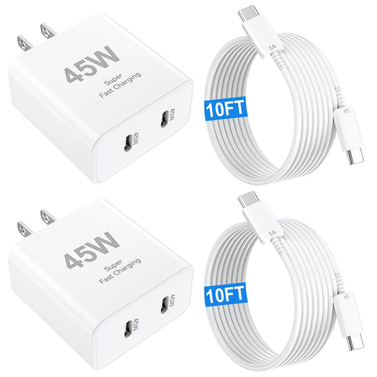 iPhone 17 16 15 Pro Max Charger Fast Charging, 45W USB C Dual Port Block iPhone 17 16 Pro Max Charger 10 FT Long Type C Cable Cord for iPhone 17/17