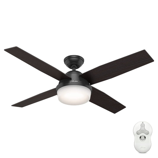 Hunter Fan 52 inch Contemporary Ceiling Fan in Matte Black with LED Light and Remote Control (Renewed)