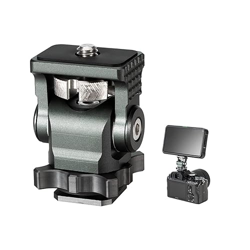 Camera Monitor Mount with Cold Shoe 1/4 Screw for 5" & 7" Monitor, 360°Swivel and 176° Tilt Field Mount Holder for LED Lights, Flash, Microphone