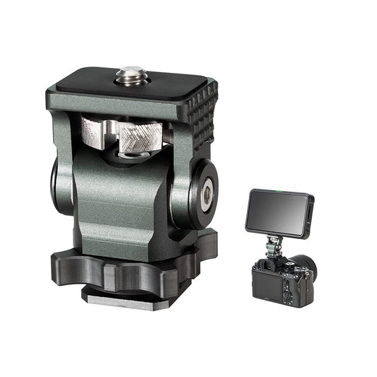 Camera Monitor Mount with Cold Shoe 1/4 Screw for 5" & 7" Monitor, 360°Swivel and 176° Tilt Field Mount Holder for LED Lights, Flash, Microphone