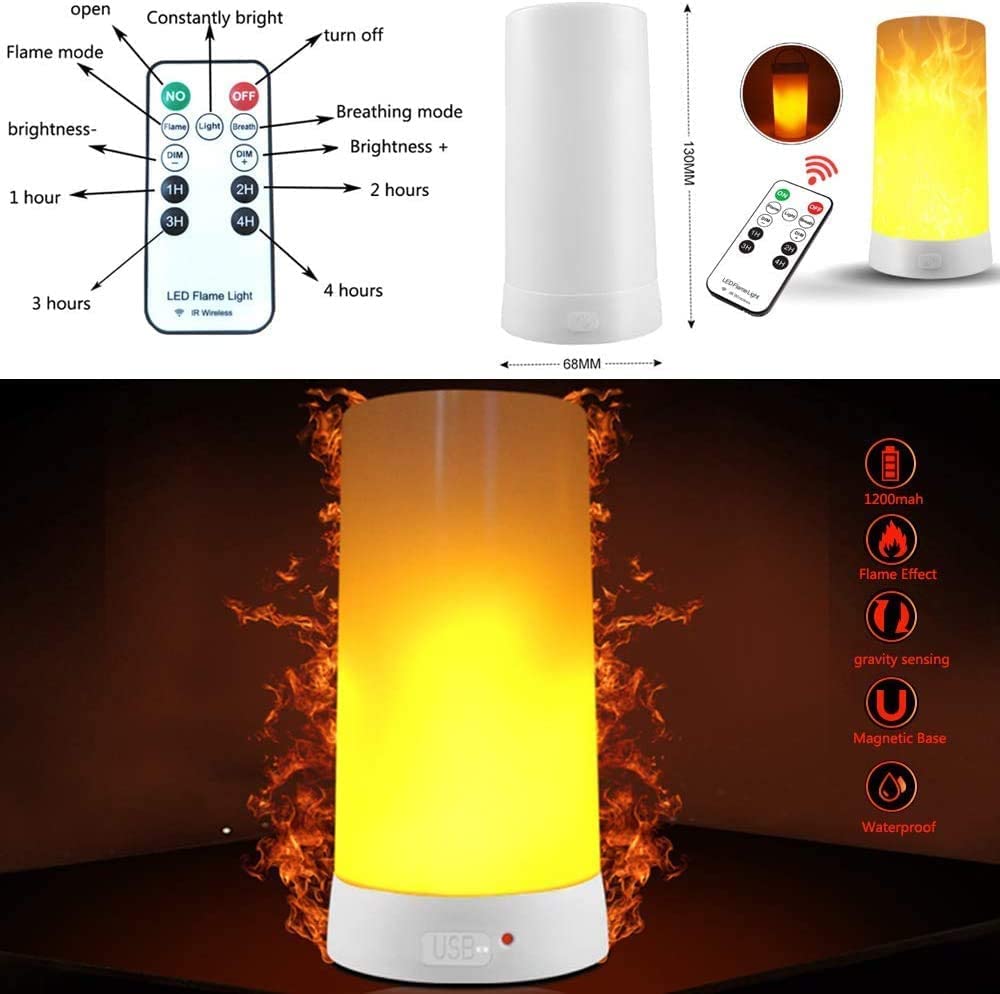 Artermy LED Flame Effect Light,2 Pack Light Bulbs,USB Rechargeable led Flame Light with Remote & Timer,Realistic Dancing LED Flickering Wick, Magnetic