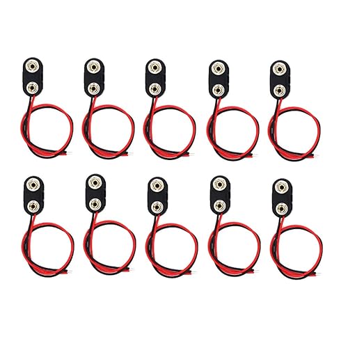 10 PACK 9V I-Type Faux Leather Long Cable Housing Connection Battery Clip Connector Wire Leads Plastic Housing and Black Red Wires Leads with 15cm