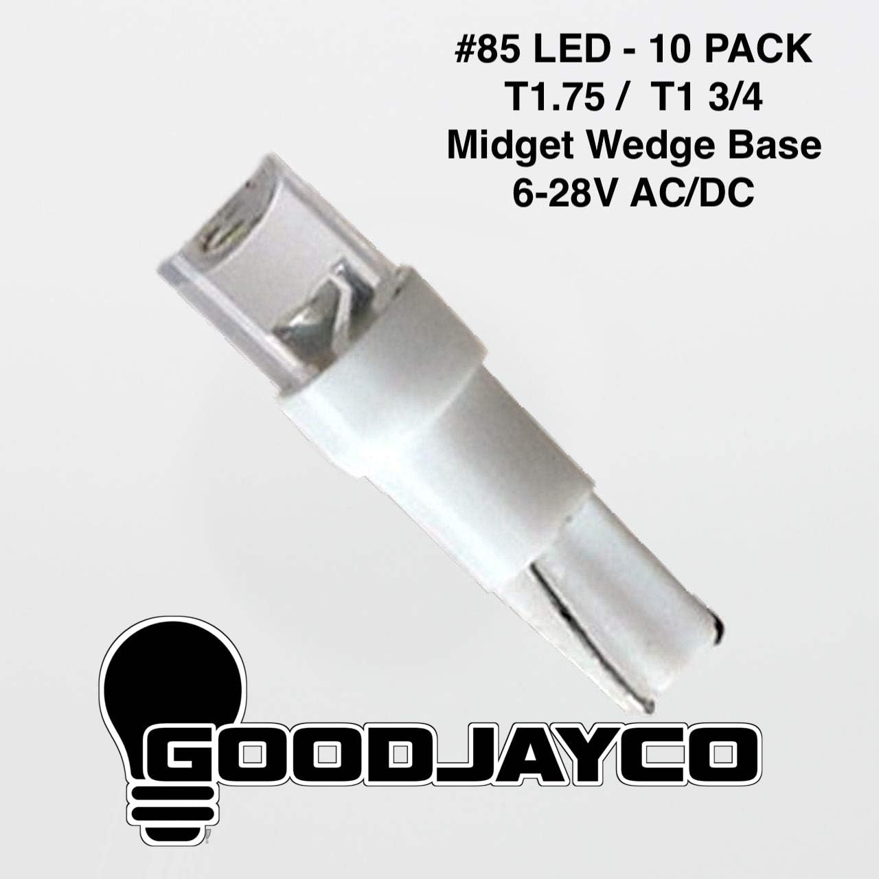 GOODJAYCO (10 Pieces) #85 LED T1.75 / T1 3/4 Midget Wedge Base 6-28V 85 LED White Indicator Light Bulb Replacement for #85 Incandescent T1 3/4