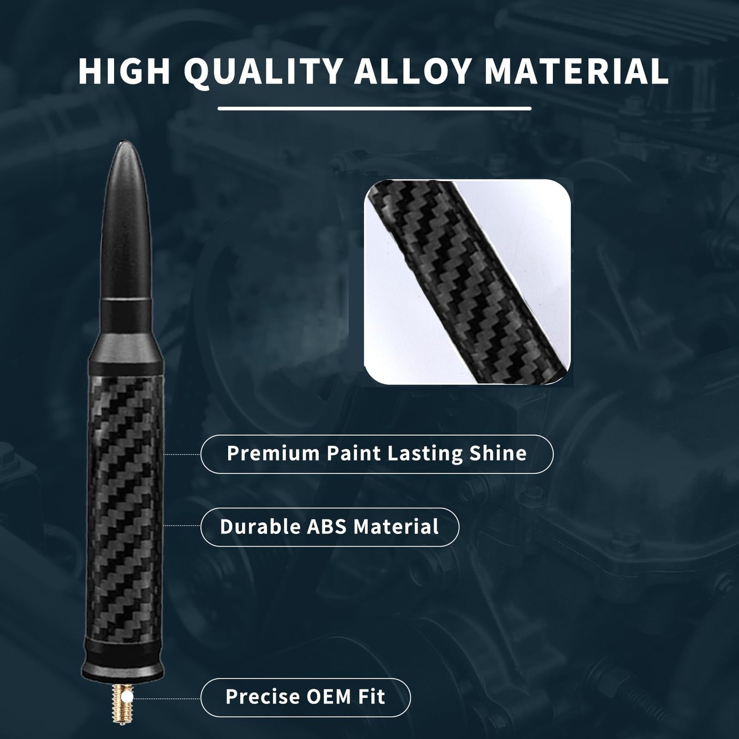 Anodized 5" Short Black Carbon Fiber Truck Antenna-Fits Chevy Silverado & GMC Sierra 1500 2500 3500|Billet Aluminum, UV & Chip Resistant, Safe for Car