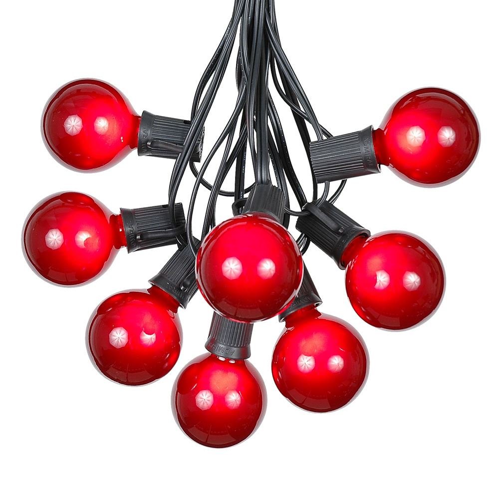 25 Foot G50 Outdoor Patio String Lights with 25 Red Globe Bulbs - Indoor Outdoor String Lights - Market Bistro Café Hanging String Lights - C9/E17
