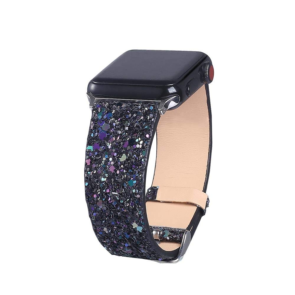 Bling Band Compatible with Apple Watch Bands 38mm 40mm 41mm 42mm 44mm 45mm 46mm 49mm Ultra 3/2/1, Glitter Sparkle Leather Strap For iWatch Band Series