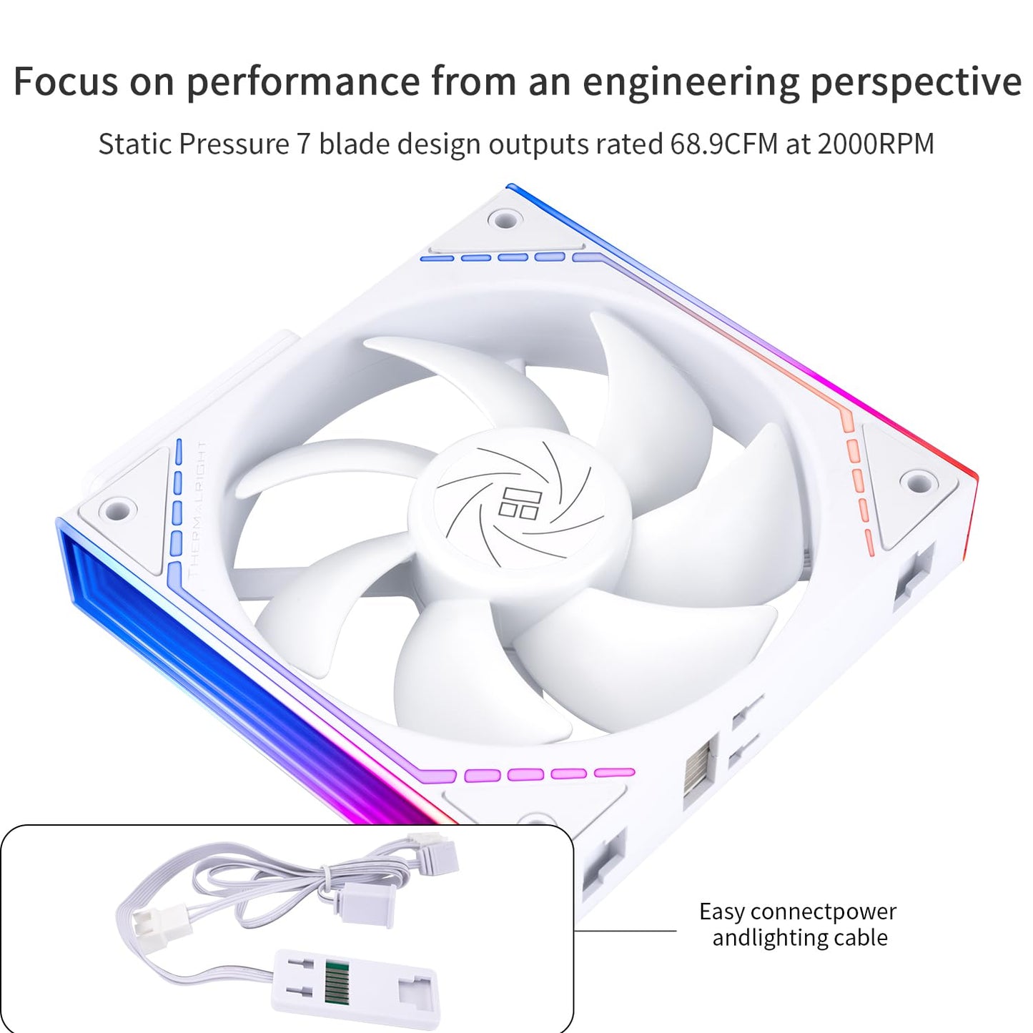 Thermalright TL-M12QW CPU Fan 120mm Case Cooler, PWM Connector Silent Computer Cooling with S-FDB Bearing,PC Fan with ARGB Mirror Light Effect,Low