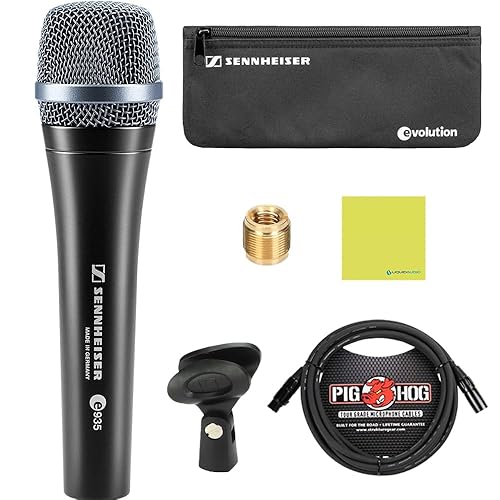 Sennheiser E 935 Cardioid Dynamic Vocal Microphone Bundle w/Pig Hog PHM10 8mm Mic Cable Polishing Cloth