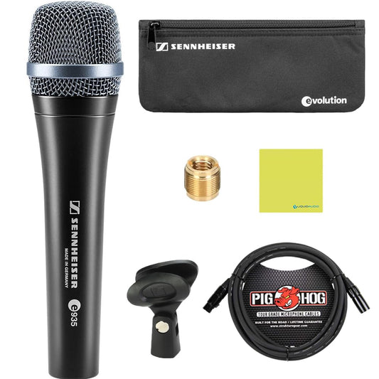 Sennheiser E 935 Cardioid Dynamic Vocal Microphone Bundle w/Pig Hog PHM10 8mm Mic Cable Polishing Cloth
