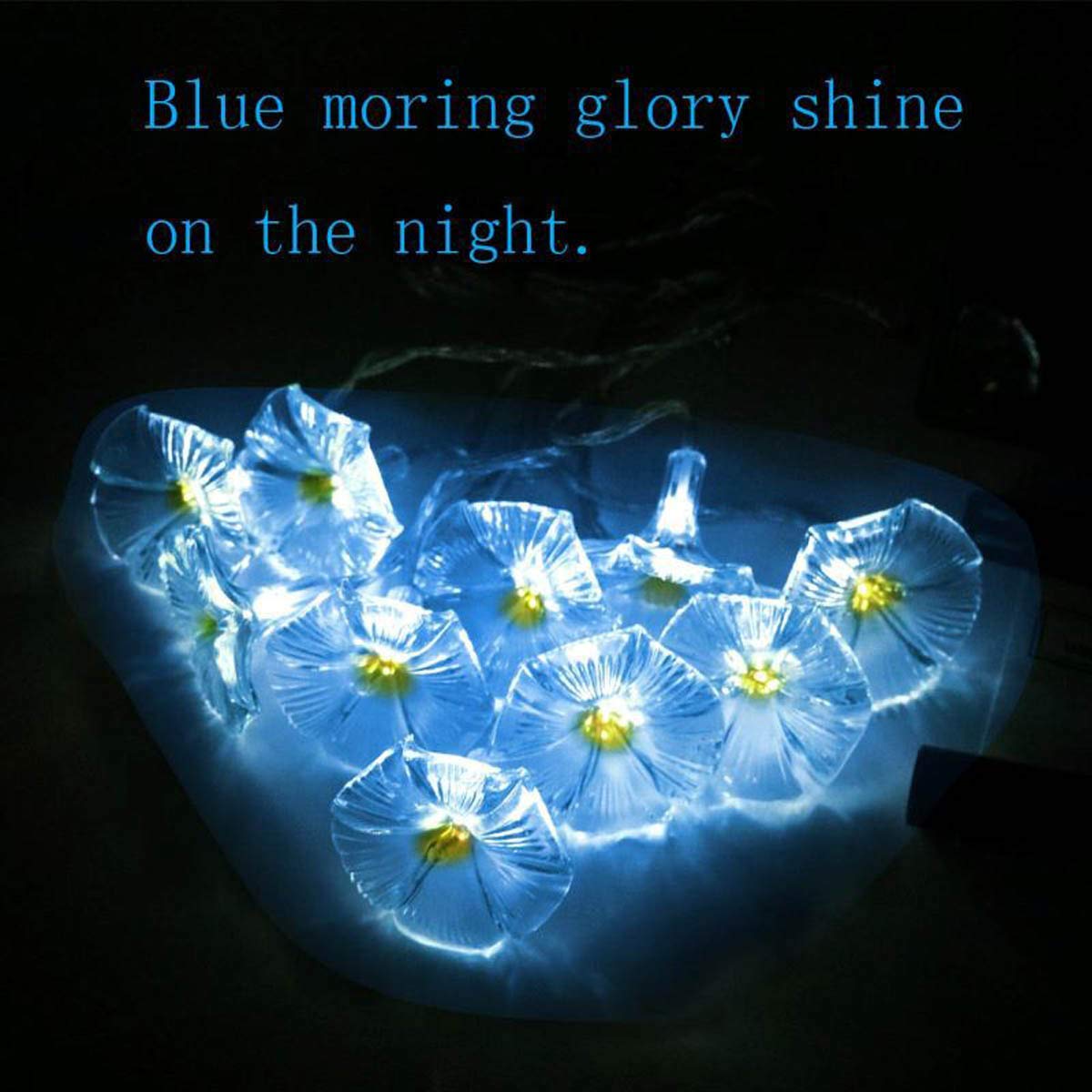ibdone Solar LED Flower String Lights, 33FT 10 LED Waterproof Outdoor Decorative Stringed LED String Lights Morning Glory Flower